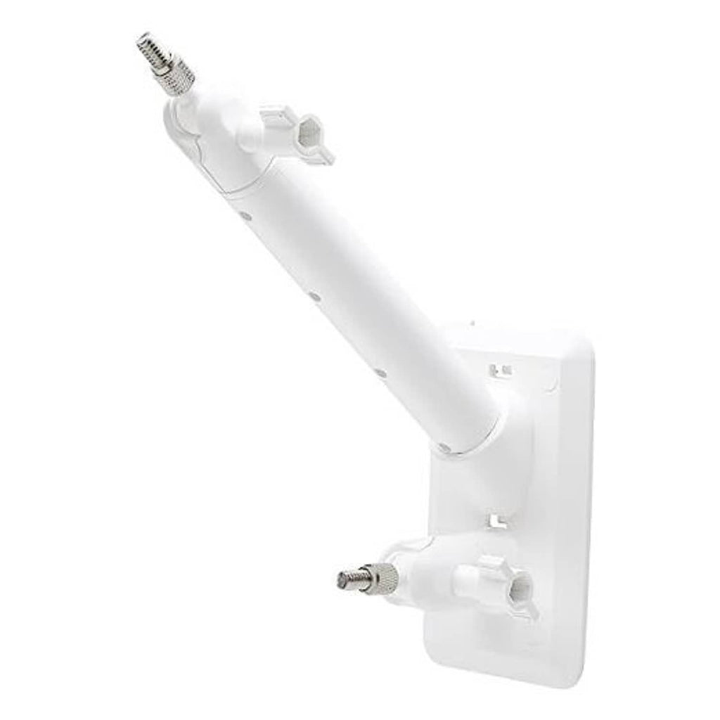 White 2-in-1 wall mount bracket with long adjustable arm and mounting screws