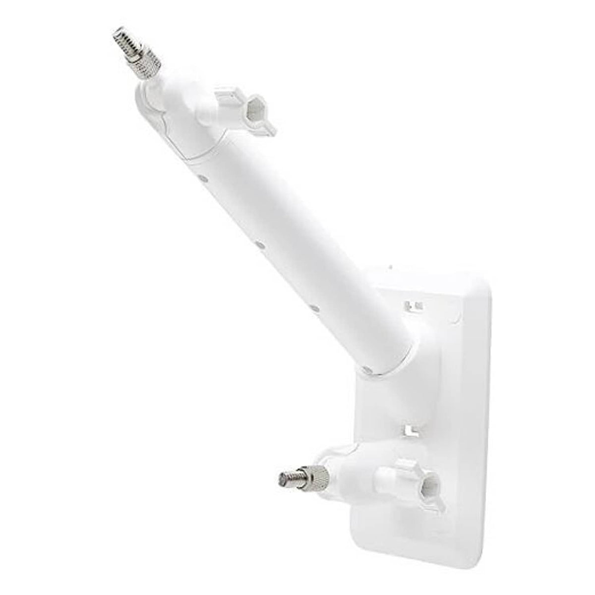 White 2-in-1 wall mount bracket with long adjustable arm and mounting screws