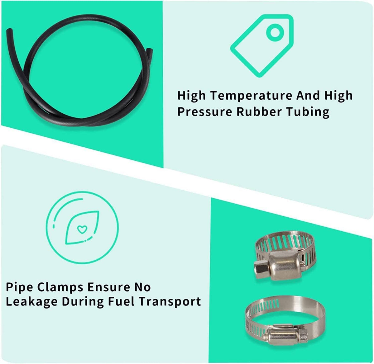 High-pressure rubber tubing with metal pipe clamps for auxiliary diesel fuel tank kit