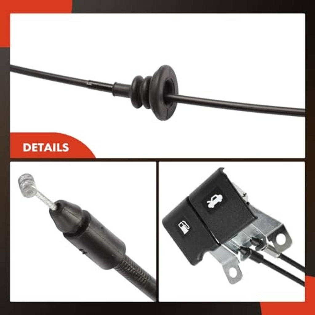 Hood latch release cable end with black grommet and straight rod handle