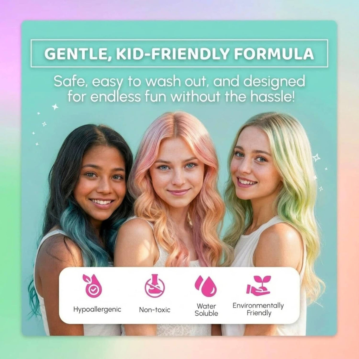 Blue Squid Hair Chalk Studio product box with kid-friendly formula icons