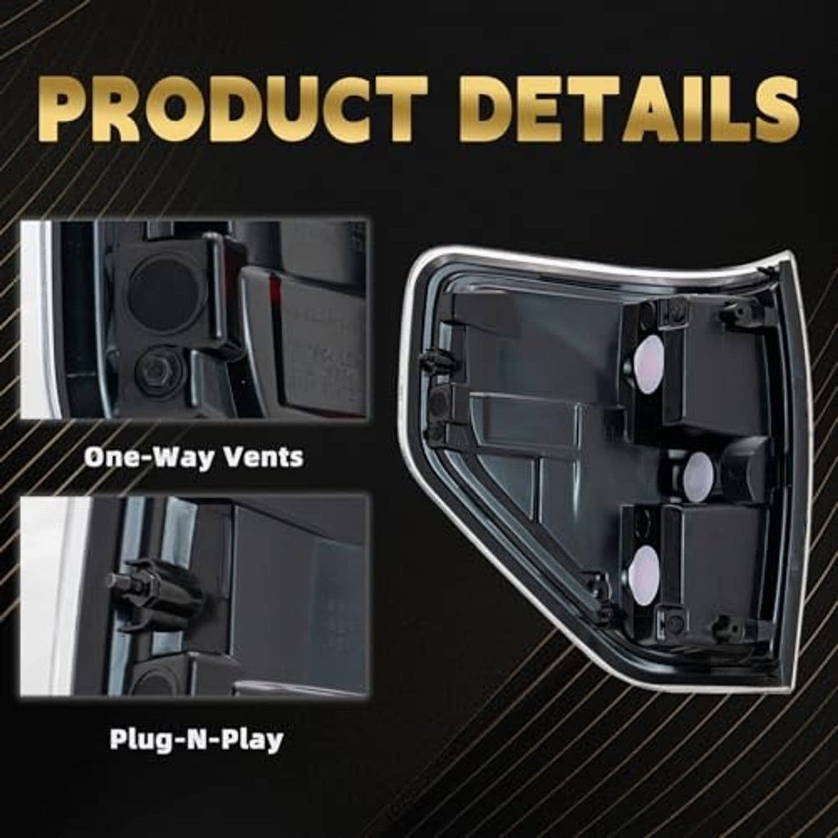 Smoked tail light housing interior with mounting brackets and vent openings