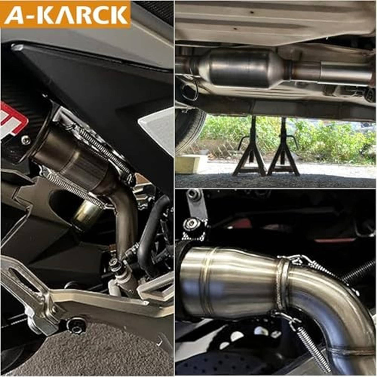 Exhaust reducer connector installed with metal pipes and braided heat shield