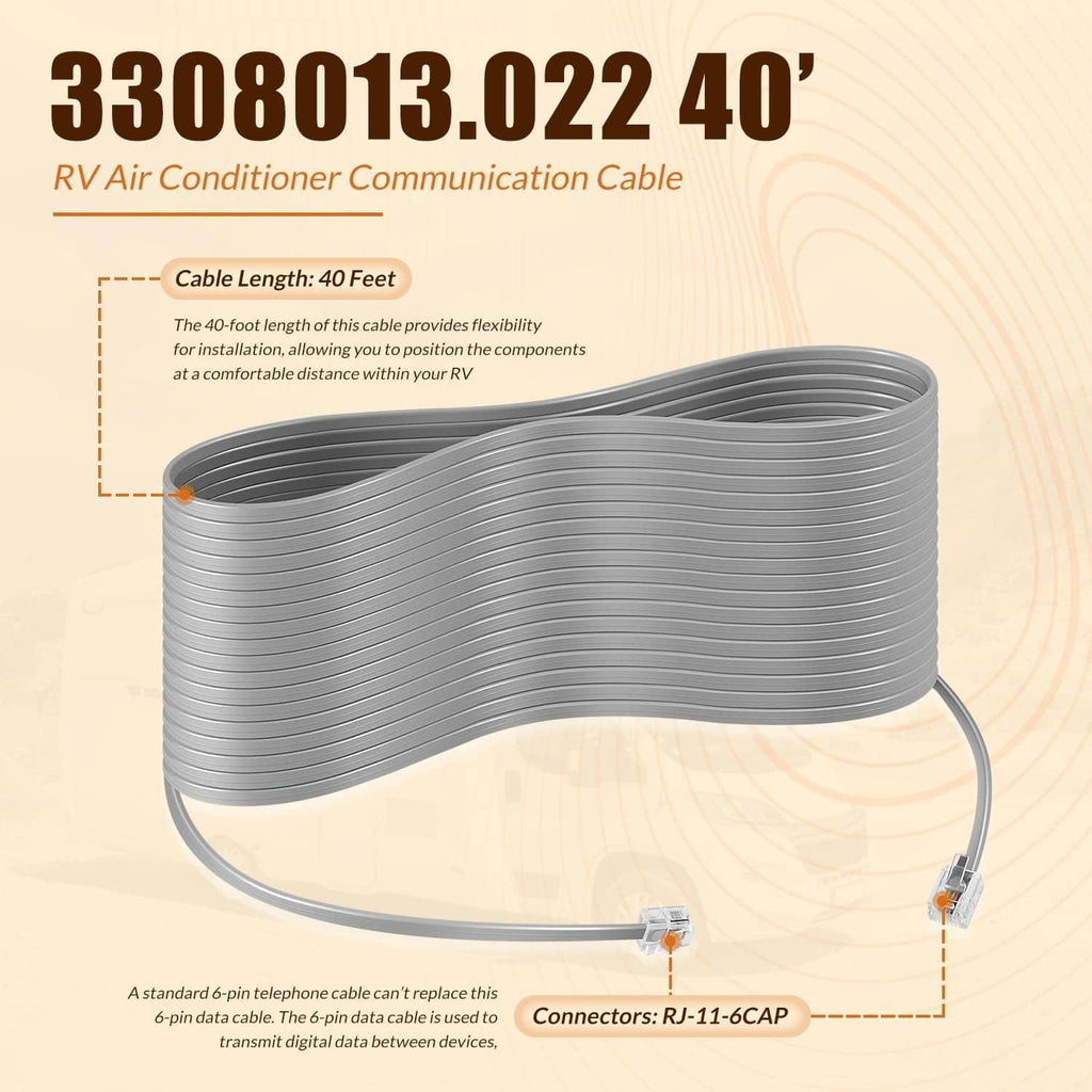 RV air conditioner communication cable, gray 40 ft coil with RJ-11 ends