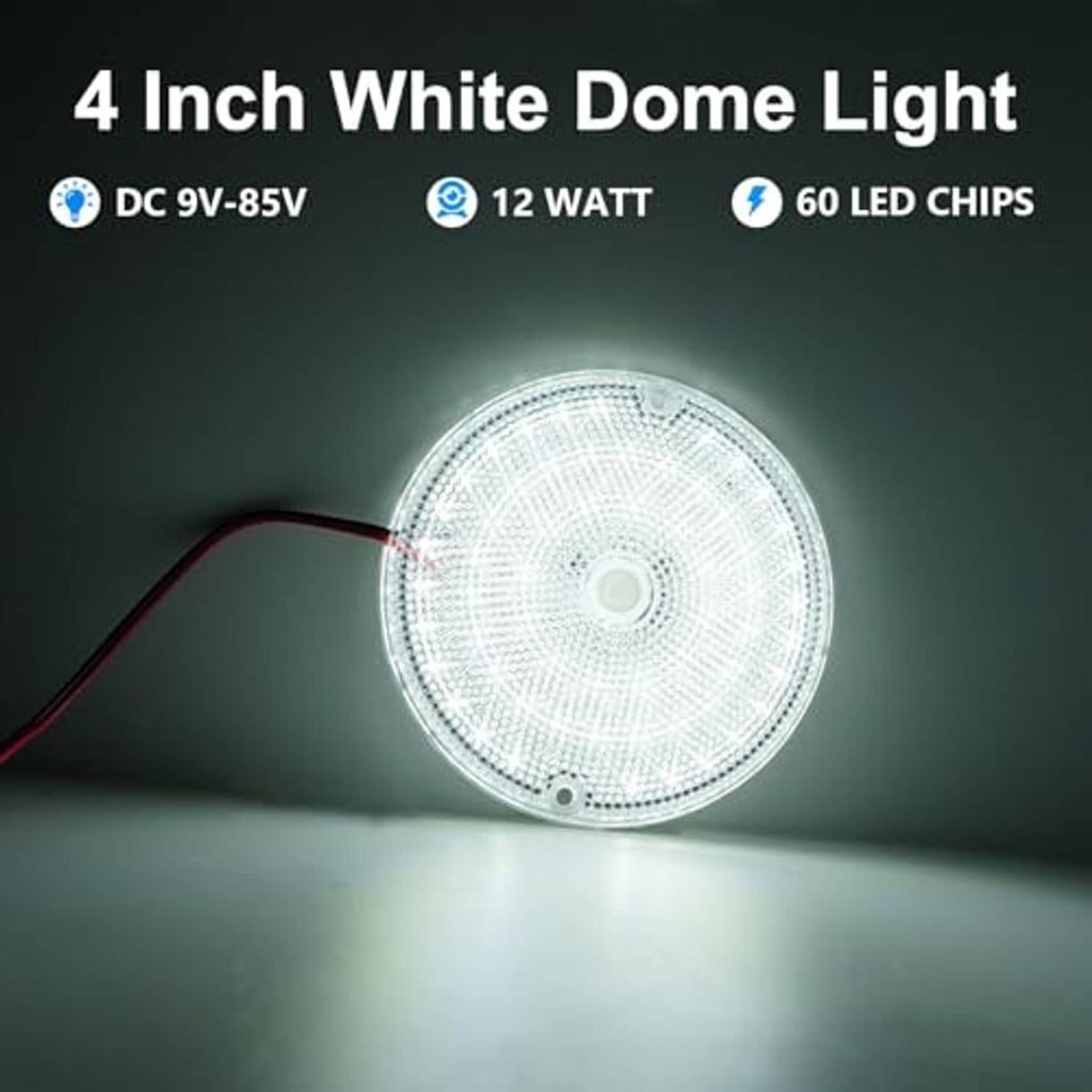 4-inch round LED dome light illuminated in a car ceiling