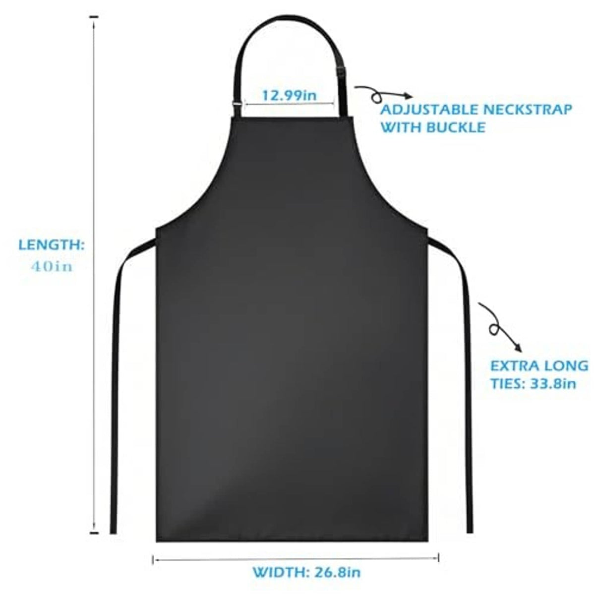 Black waterproof apron shape with adjustable neck strap and extra-long side ties.