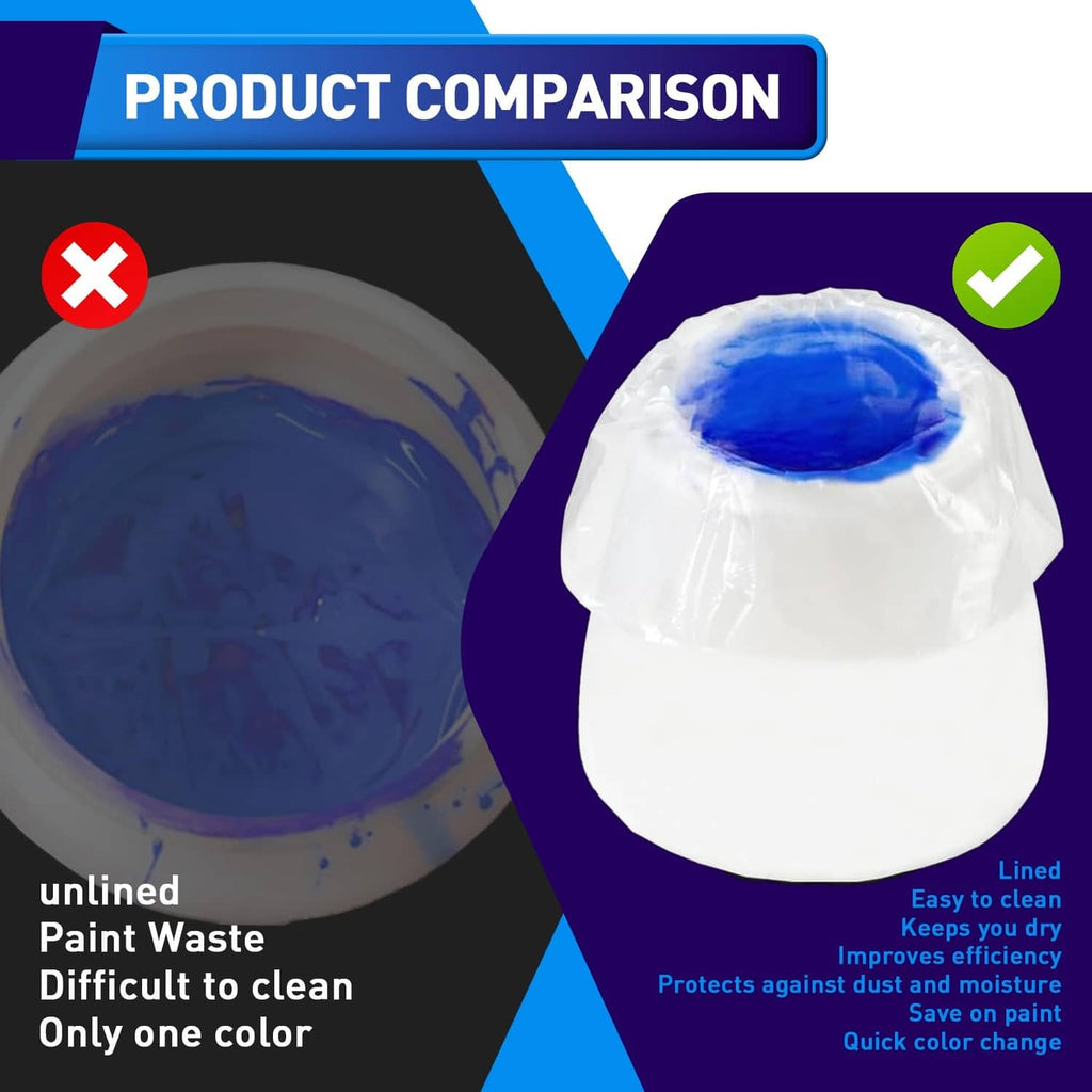 Clear paint sprayer bag liner, cup-shaped insert for collecting and cleanup