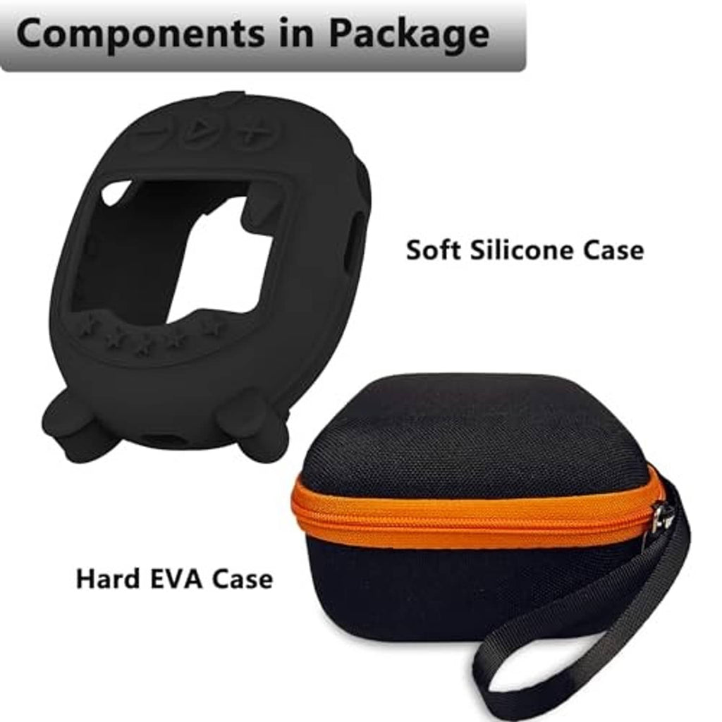 Silicone cover and hard EVA case bundle for JBL Clip 5, black with orange accents