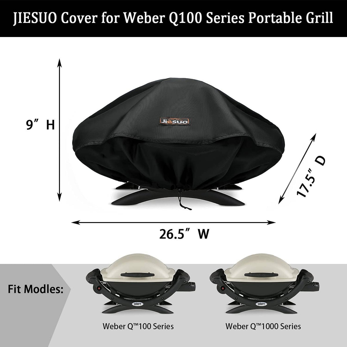 Black grill cover with Jiesuo logo, domed shape and tie cord at the front