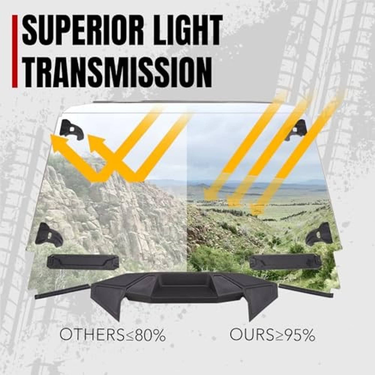 Front windshield set with tinted acrylic glass and side mounting clamps