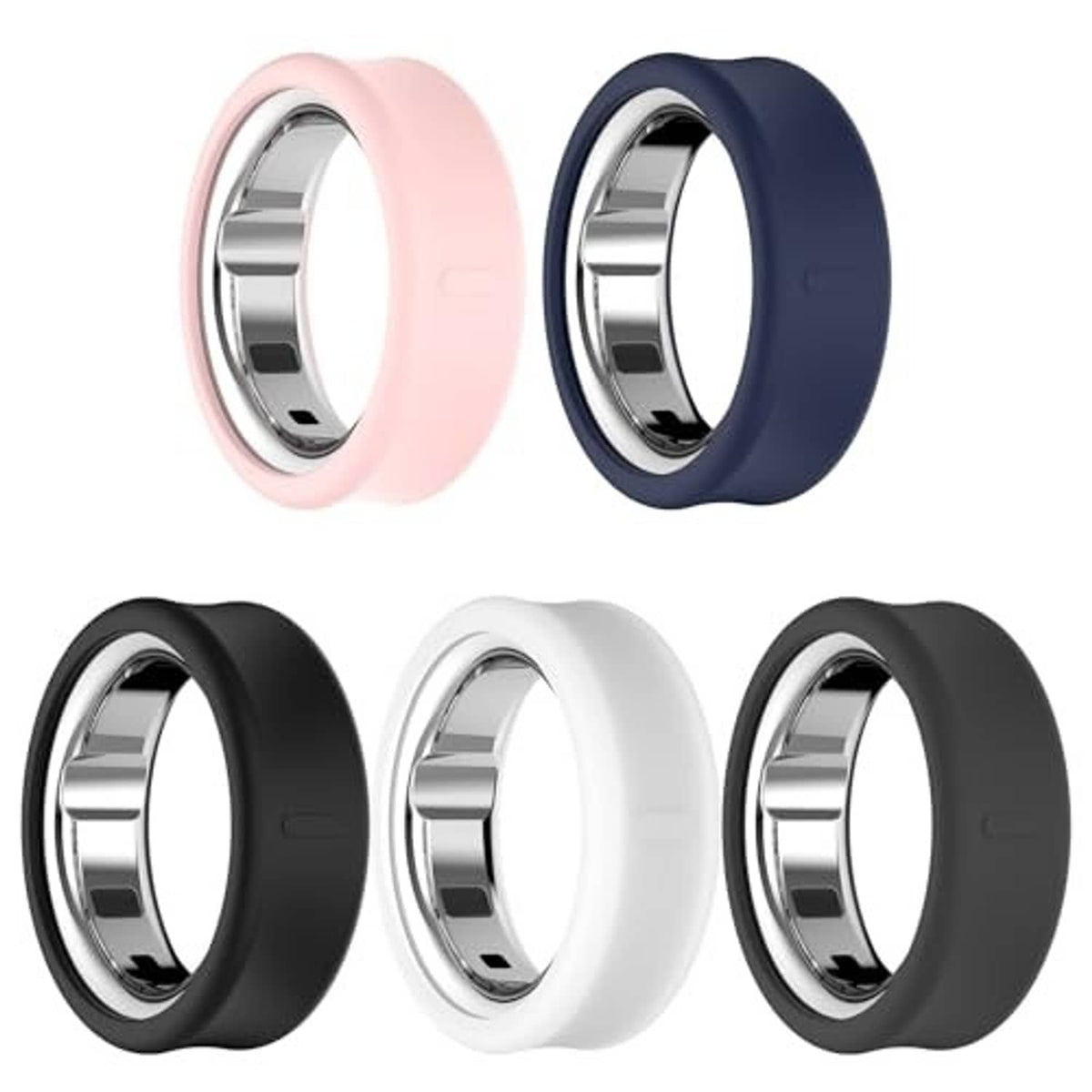 Silicone ring cover set with pink, navy, black, white, and charcoal finishes