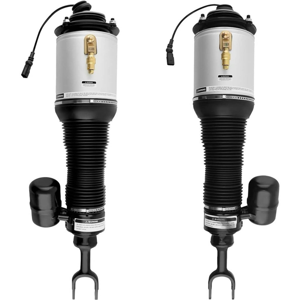 Front air suspension strut shocks pair, silver air spring, black bellows