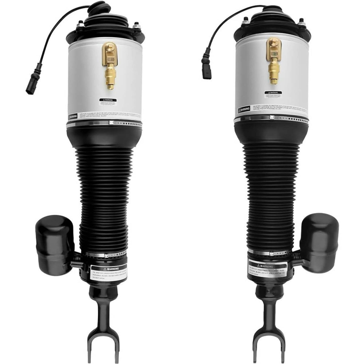 Front air suspension strut shocks pair, silver air spring, black bellows