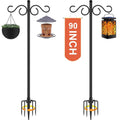 Black 90-inch double shepherd hook set with curled arms and pointed ground spikes