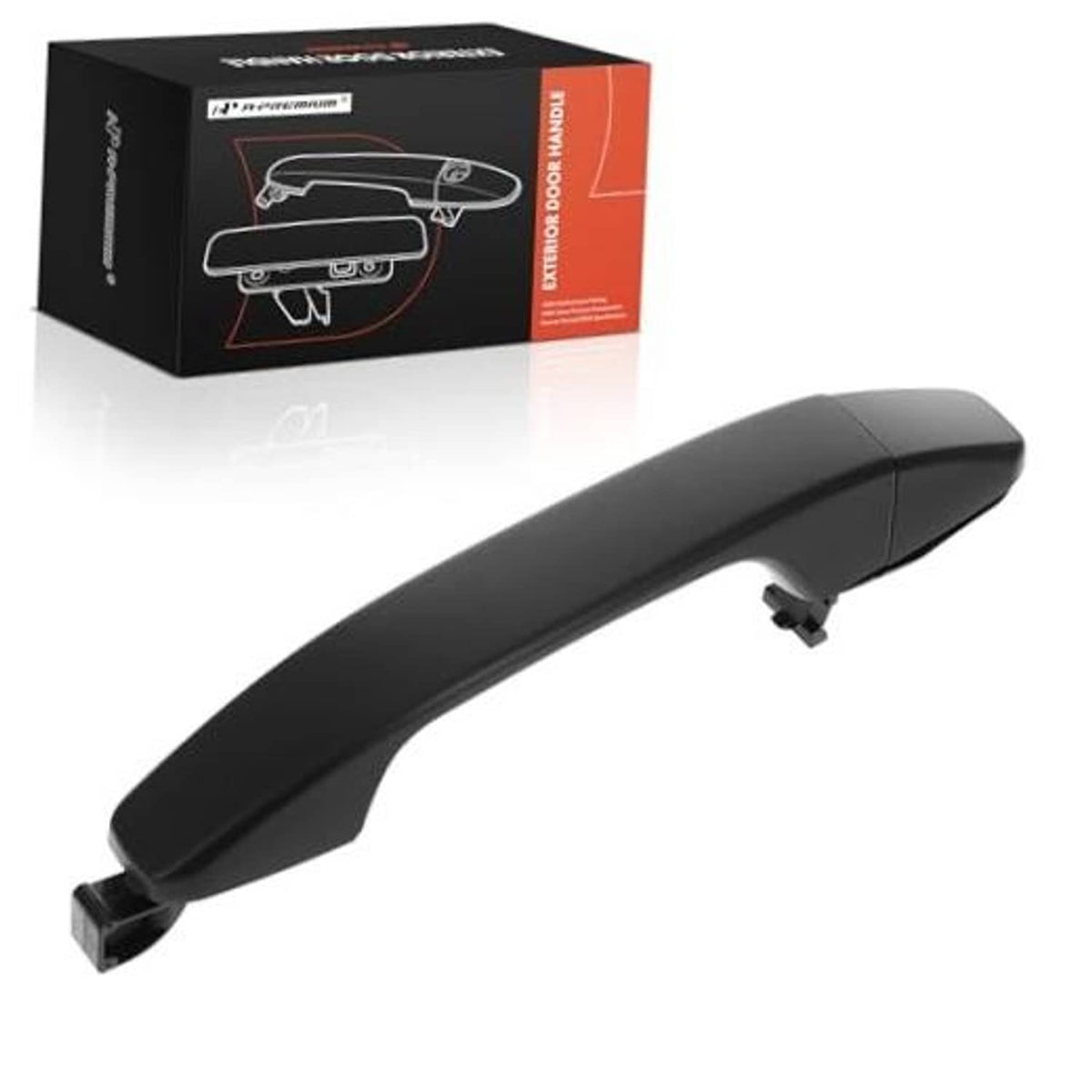 Front passenger exterior door handle in matte black, single-piece design