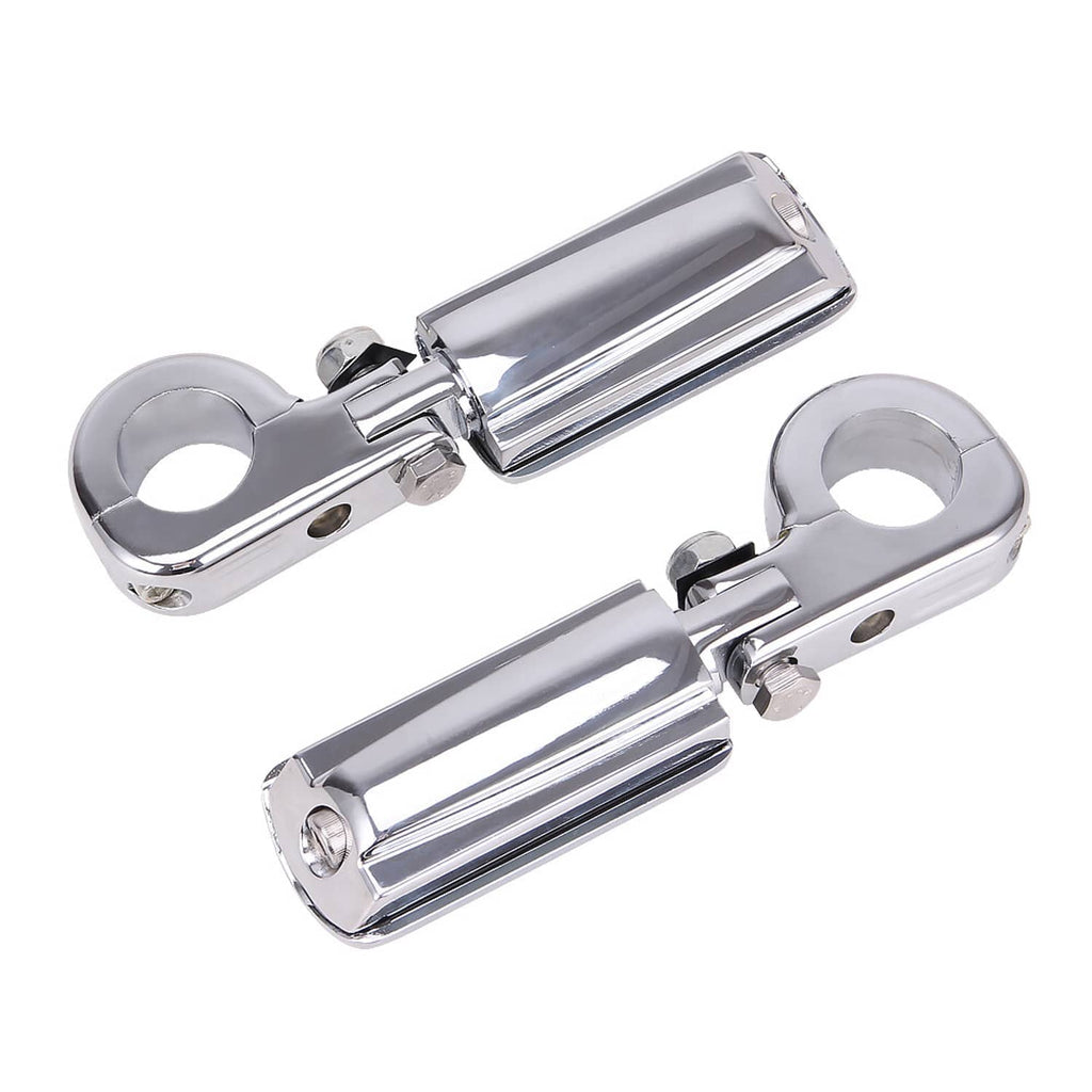 Motorcycle crash bar footpegs pair with chrome housings and black rubber inserts