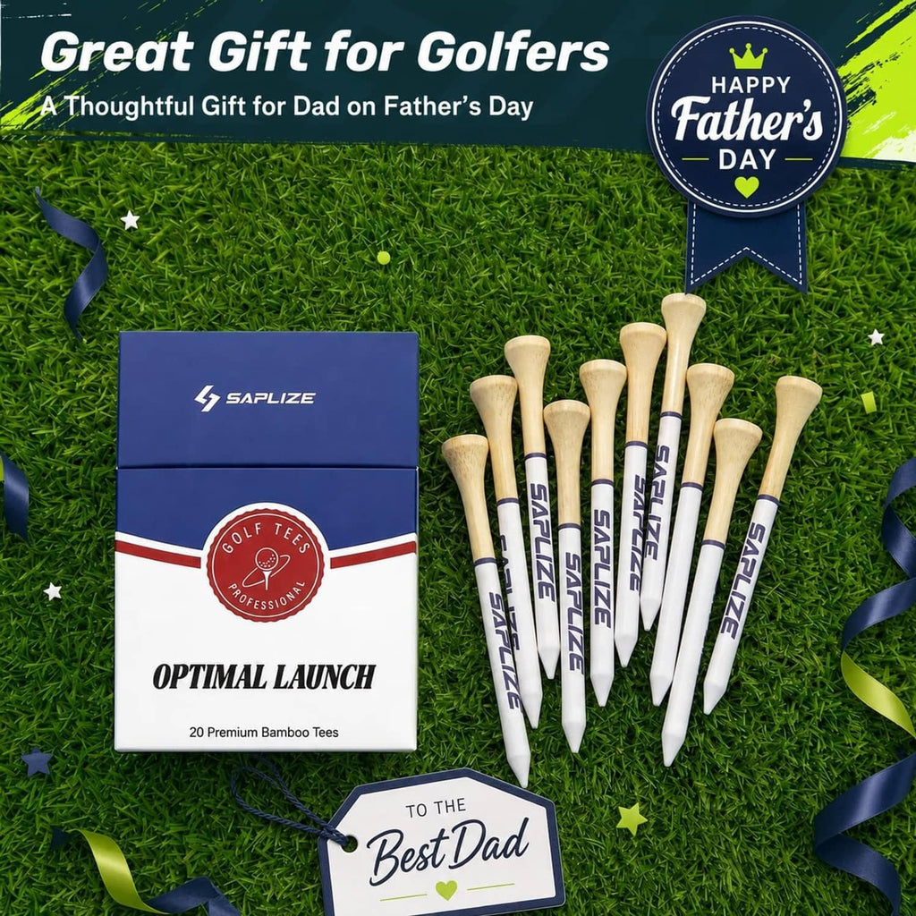 SAPLIZE golf tee gift set with blue box and bundled light bamboo tees, 80 pack.