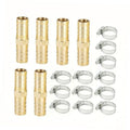 Brass hose barb fitting set with worm-gear hose clamps and multiple barbed ends