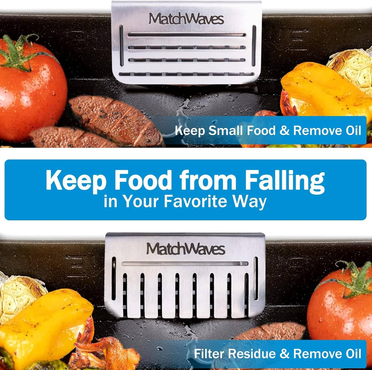 Stainless steel mesh grease blocker for keeping food from falling and draining oil