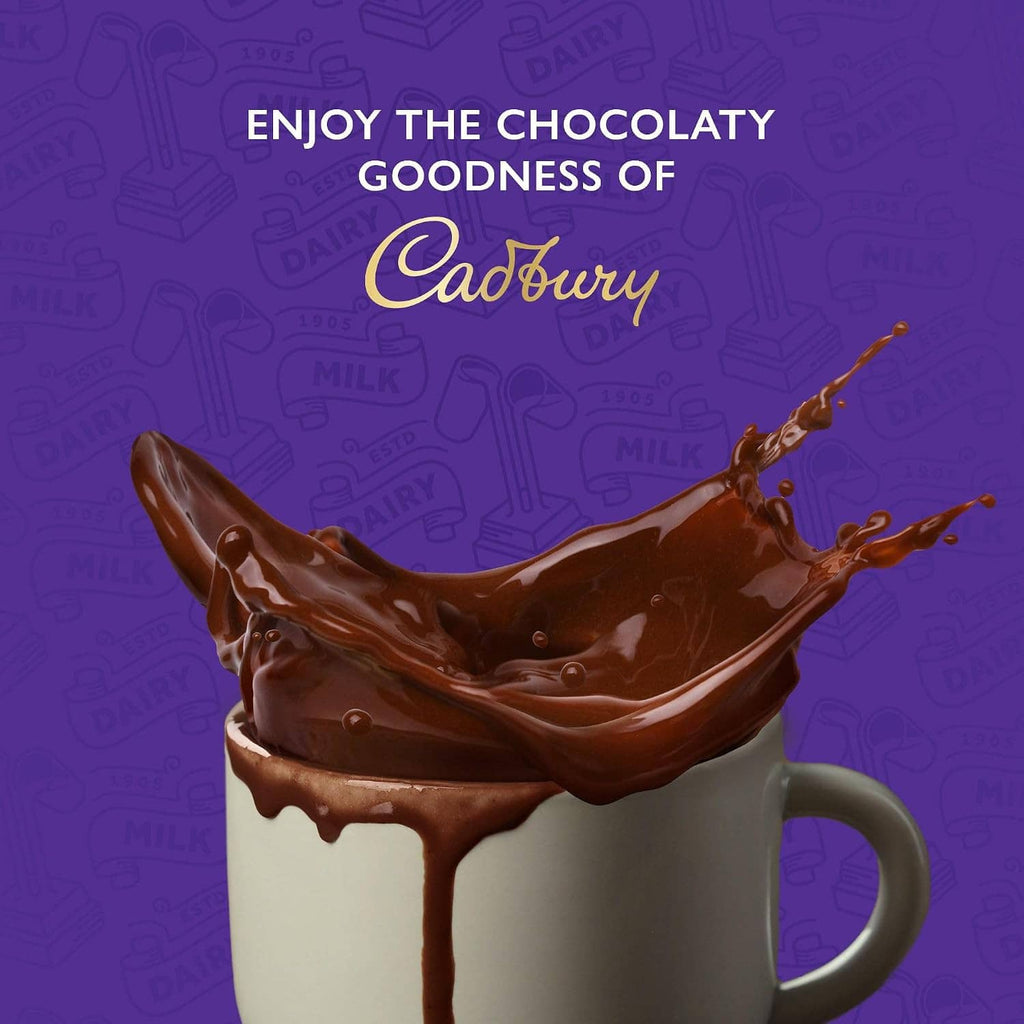 Cadbury hot chocolate mug with thick chocolate splash and swirl