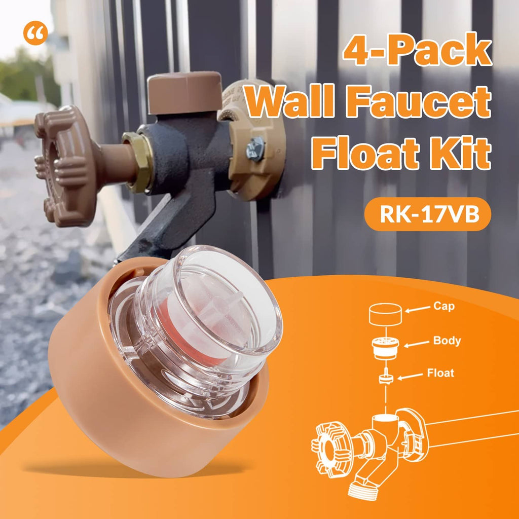 4-pack wall faucet float kit with brown cap and clear float dome