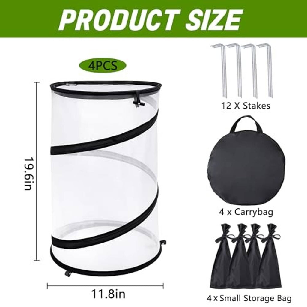 Round collapsible plant cover set with zipper top plus 12 stakes and storage bags