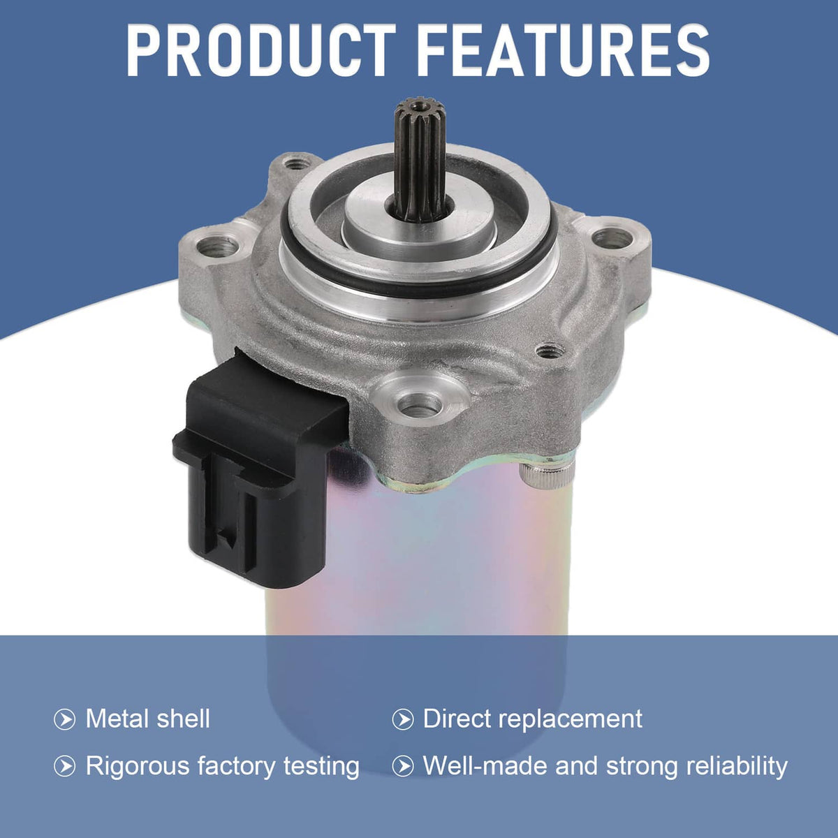 Shift motor assembly with exposed output shaft, metal body, and black multi-pin plug