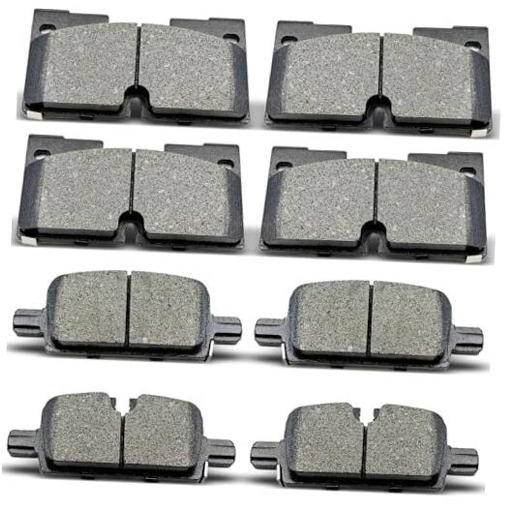 Ceramic front and rear brake pads kit, four pad pieces shown in pairs