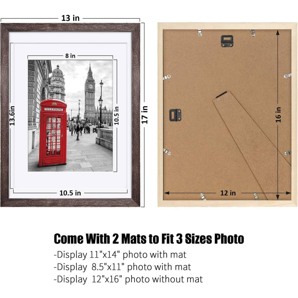 Rustic brown 12x16 picture frame with two mats, shown front and back
