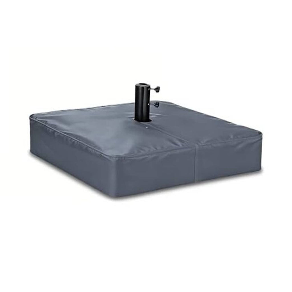 Grey umbrella base cover with central pole opening and secured edging seam detail