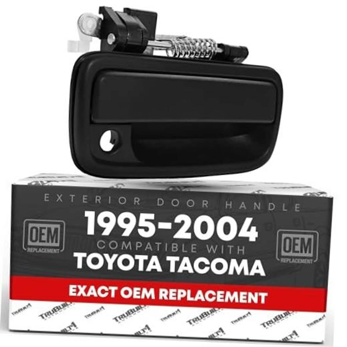 Black exterior passenger door handle with key cylinder opening