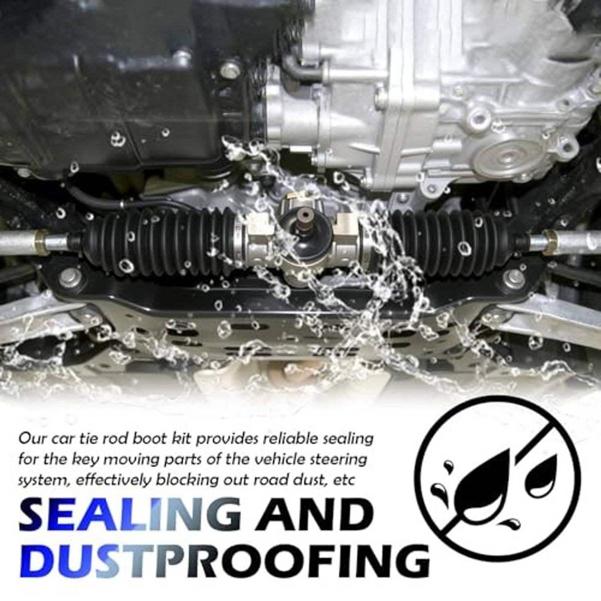 Black inner tie rod boot kit with water droplets for dustproof sealing protection