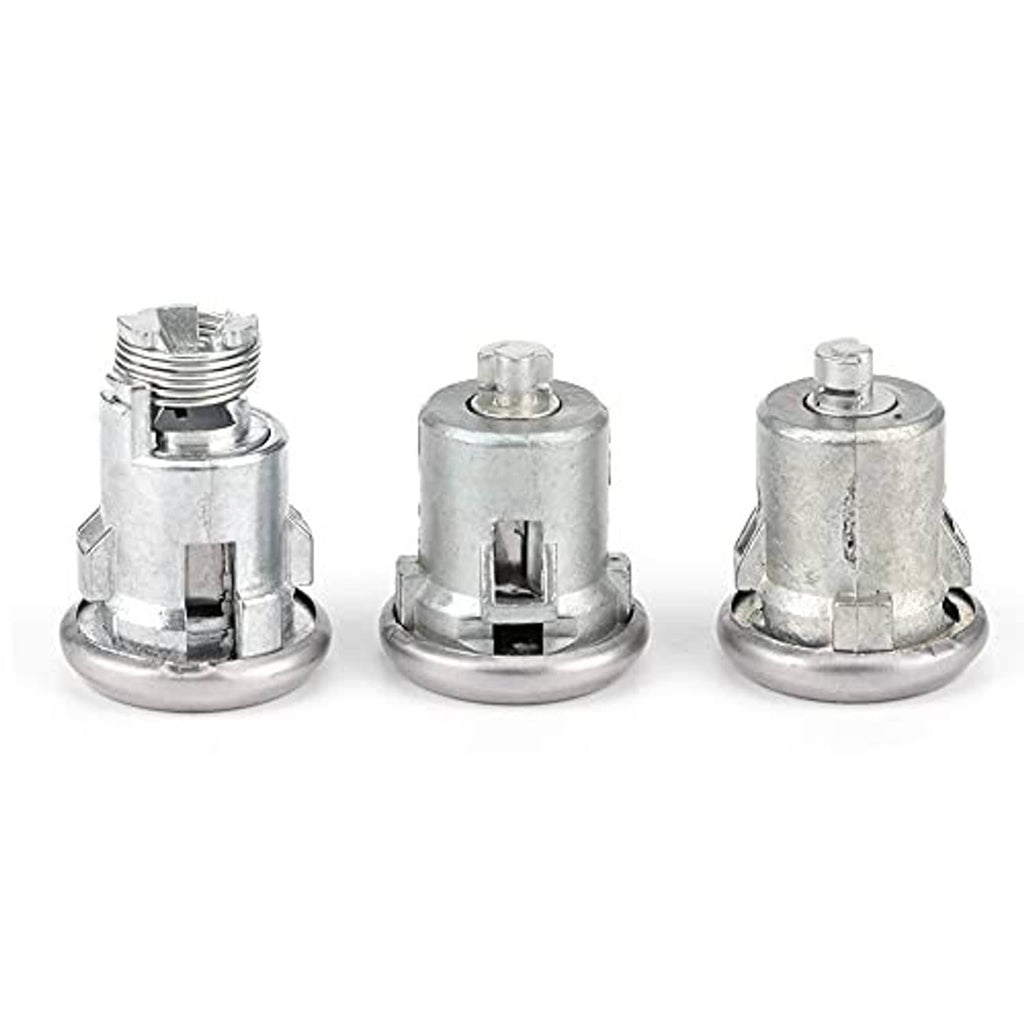 Three chrome lock cylinder cores with keyway openings for door/trunk lock replacement