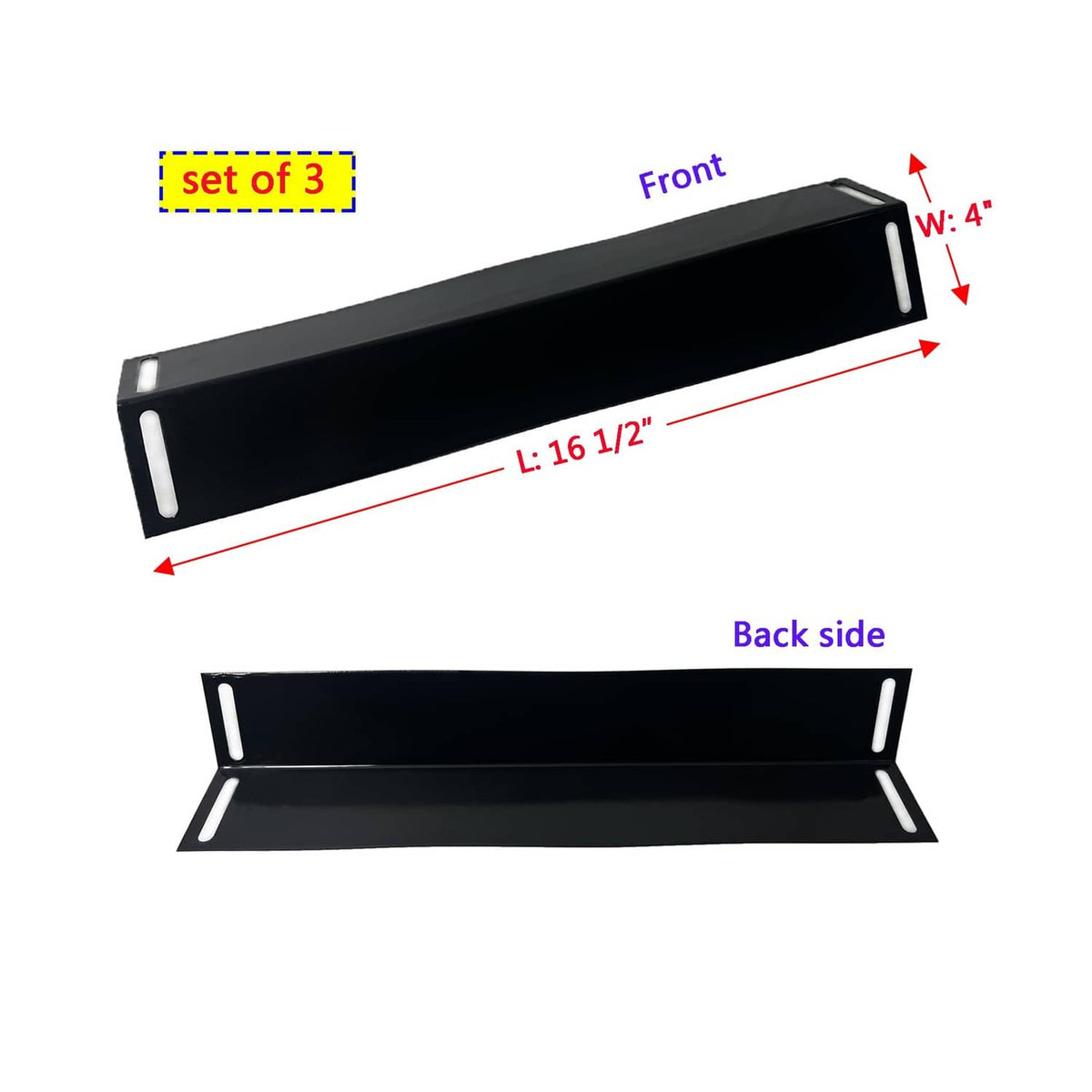 Black BBQ grill heat plates set of 3 with side mounting slots