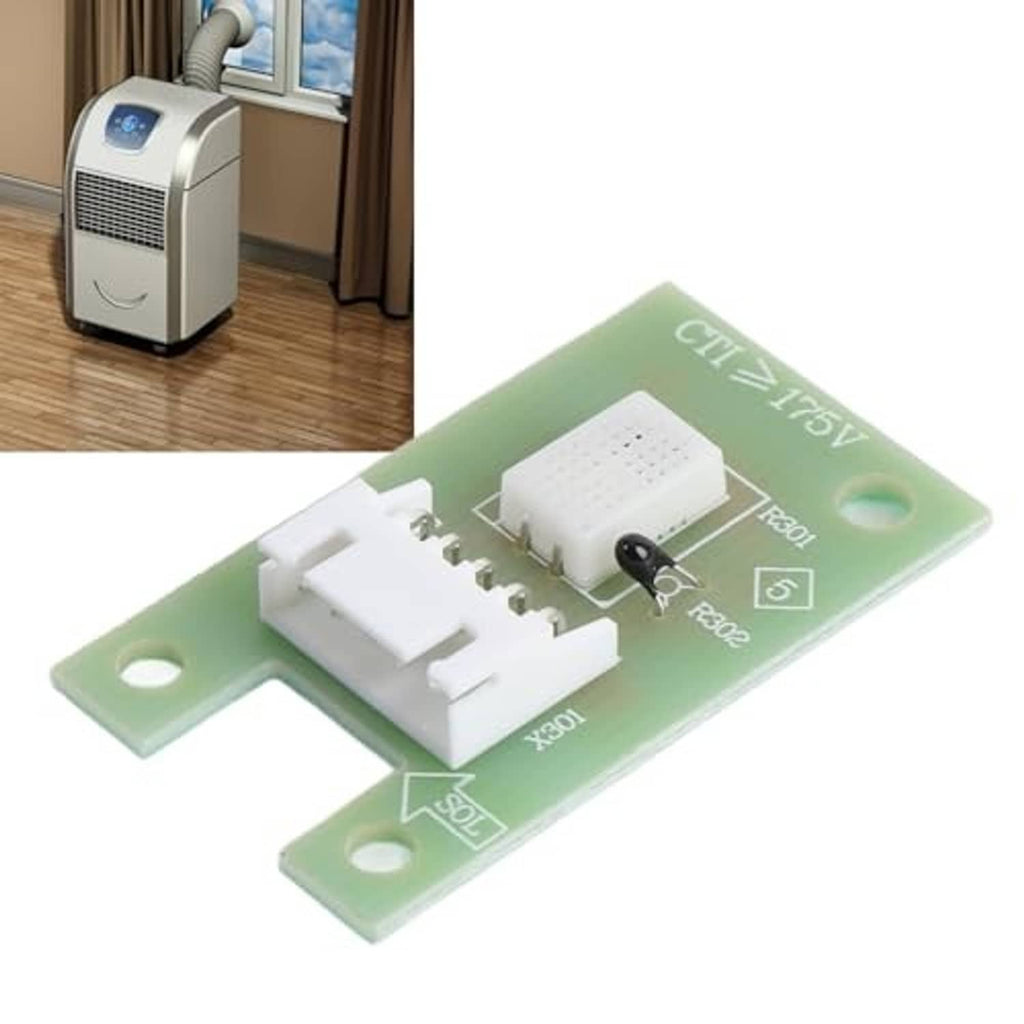 Green circuit board humidity sensor module with white connectors and mounting holes
