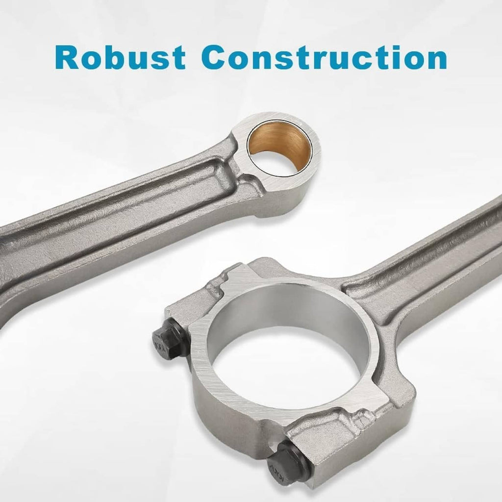Floating pin connecting rod pair with copper-brown pin bore inserts on silver steel
