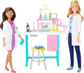Science doll playset with two fashion dolls, white lab coats, and colorful lab bench