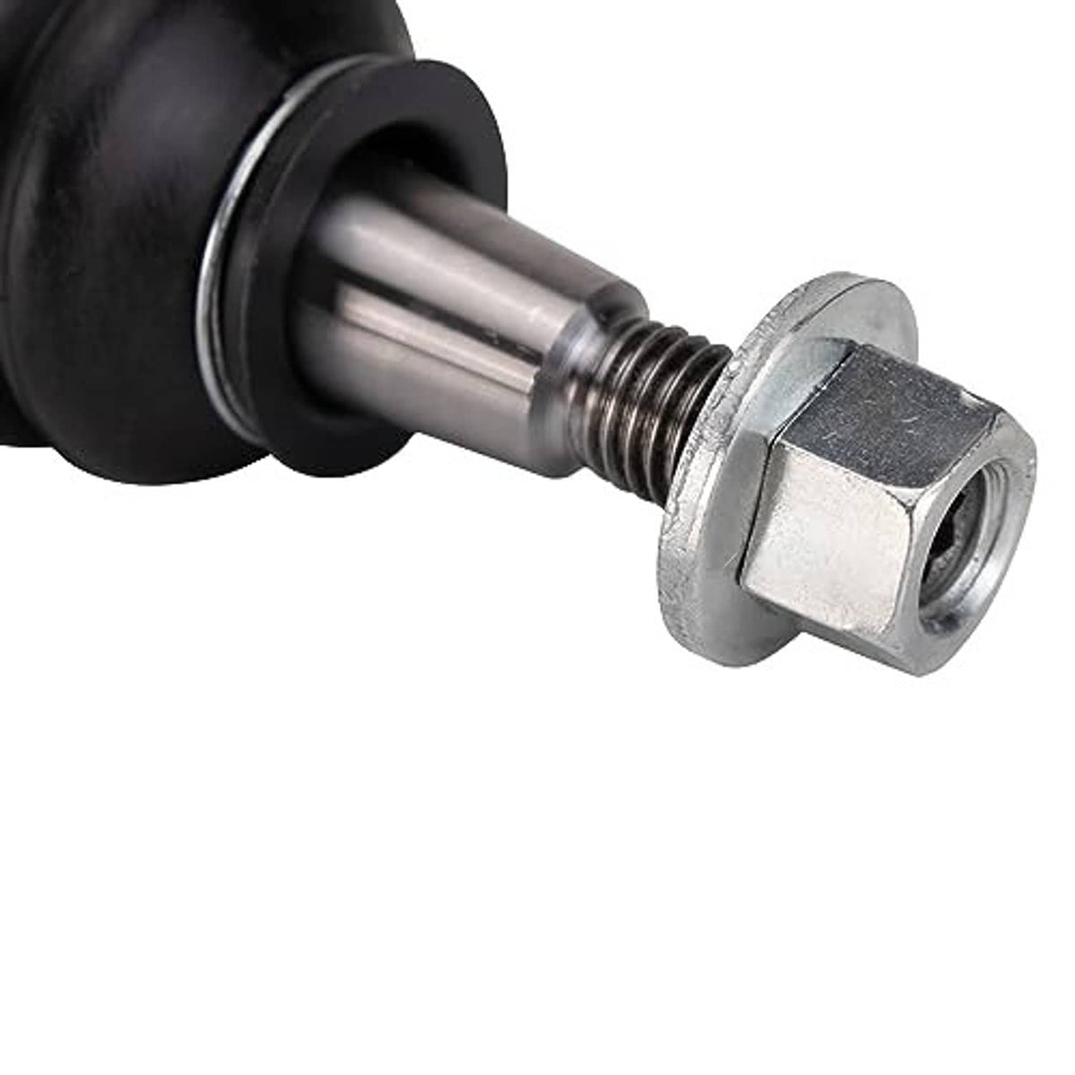 Ball joint with black boot and silver threaded stud for front suspension