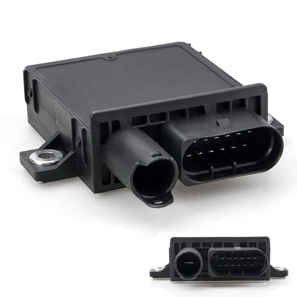 Glow plug control module with black housing and dual electrical connectors