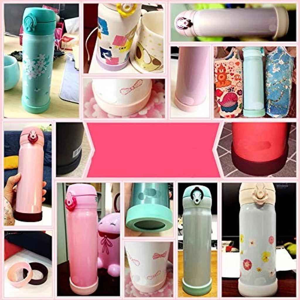 Assorted bottle base protective silicone sleeves in multiple colors, shown together