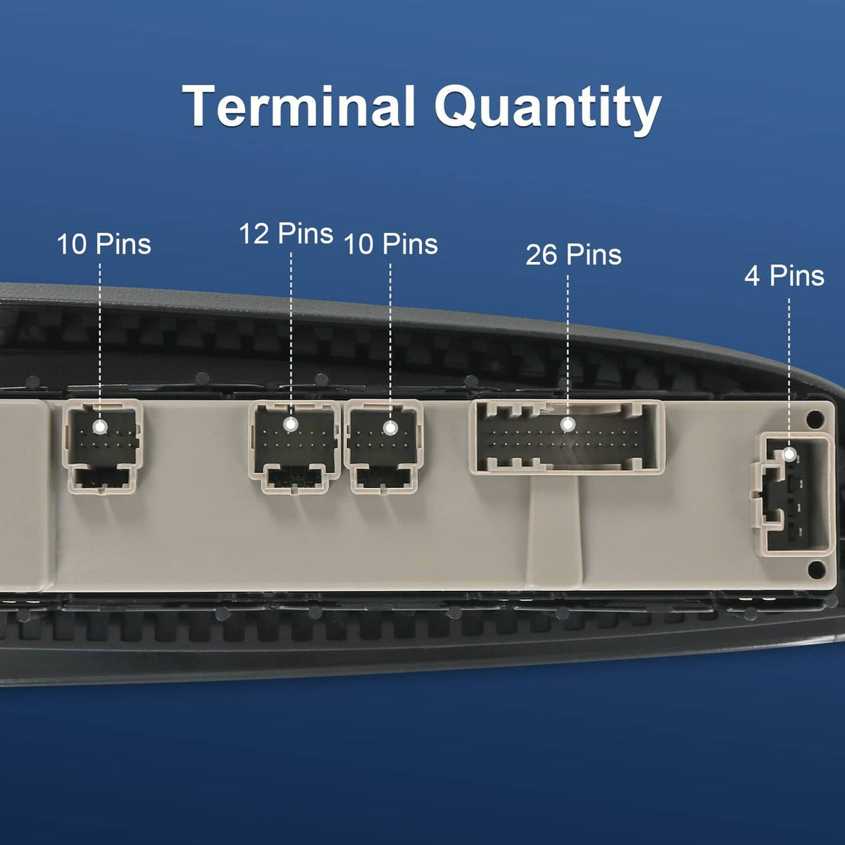 Back side of power window switch showing terminal connector layout