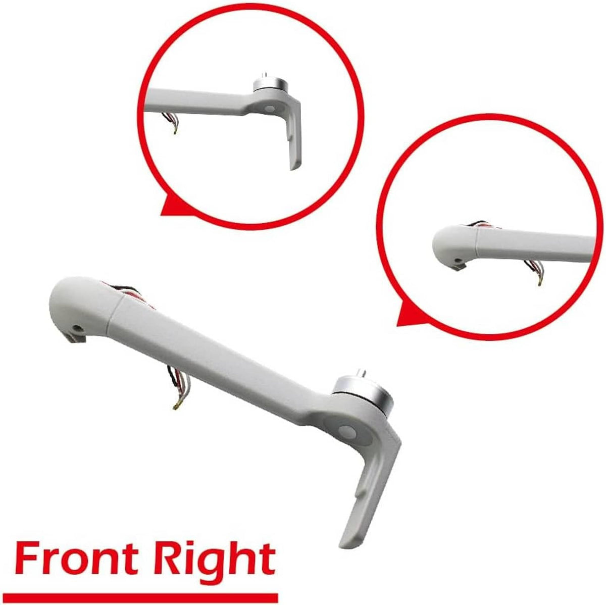 DJI Mini 4 Pro front right motor arm, gray arm with wiring and mounting fork