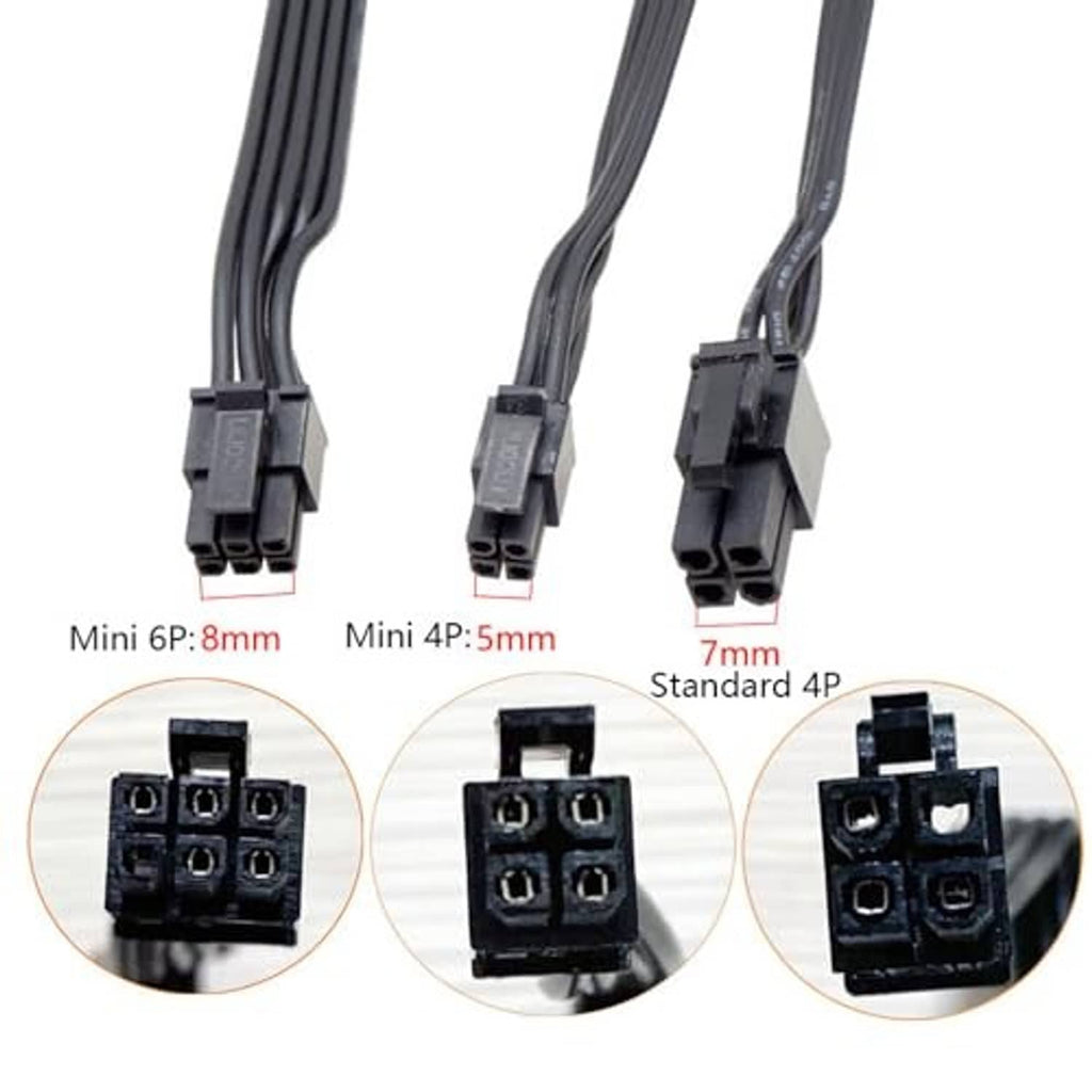 SATA adapter cable close-up showing mini 6-pin and 4-pin connector ends