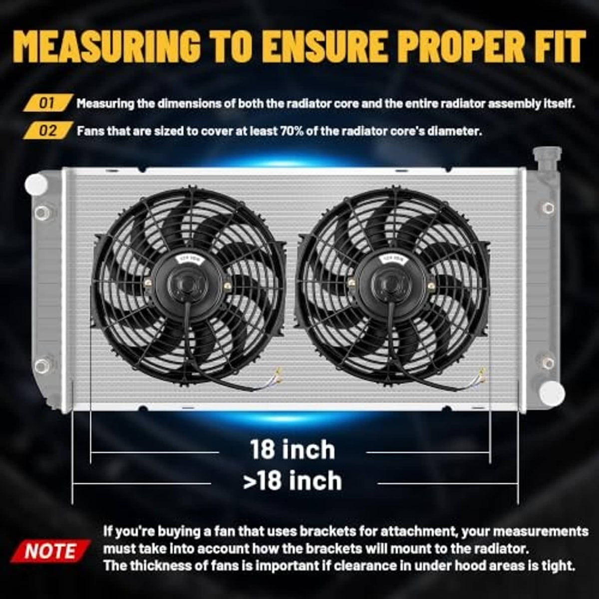 Pair of 8-inch electric radiator cooling fans with protective grilles mounted to radiator core