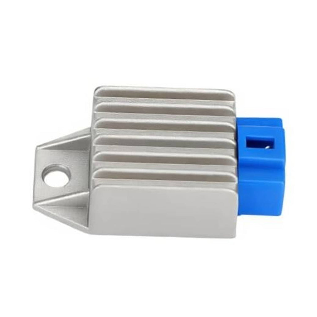Voltage regulator with silver aluminum fins and blue plug connector
