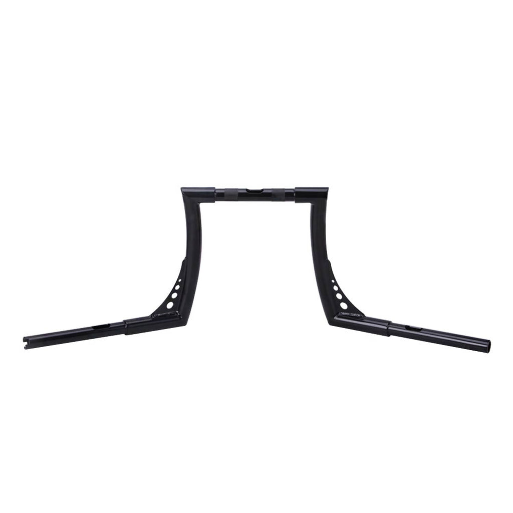 Black motorcycle handlebar risers with curved center and drilled mounting plates
