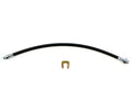 Black rubber brake hose with metal crimp fittings and threaded end connections