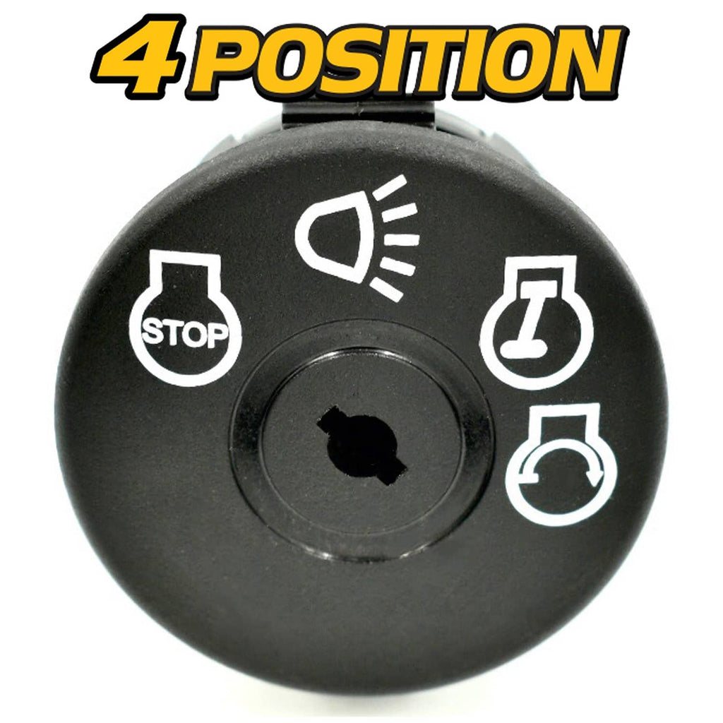 Black 4-position ignition key switch faceplate with four position icons
