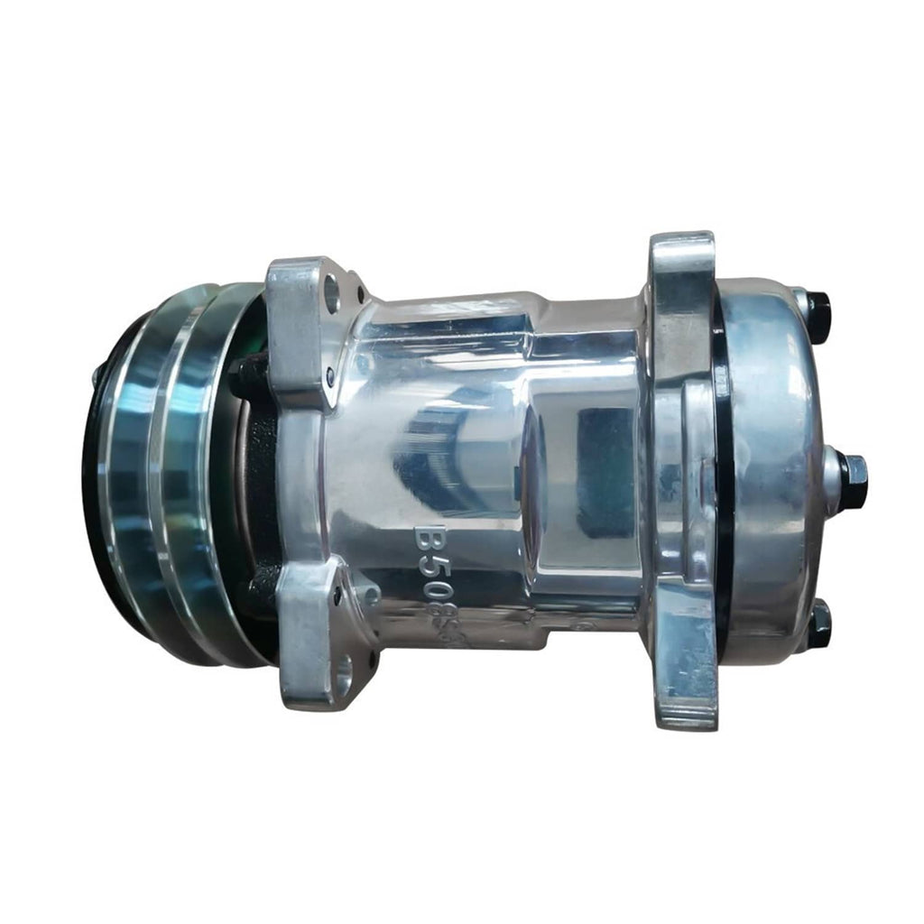A/C compressor clutch unit with side mounting bracket and polished chrome body