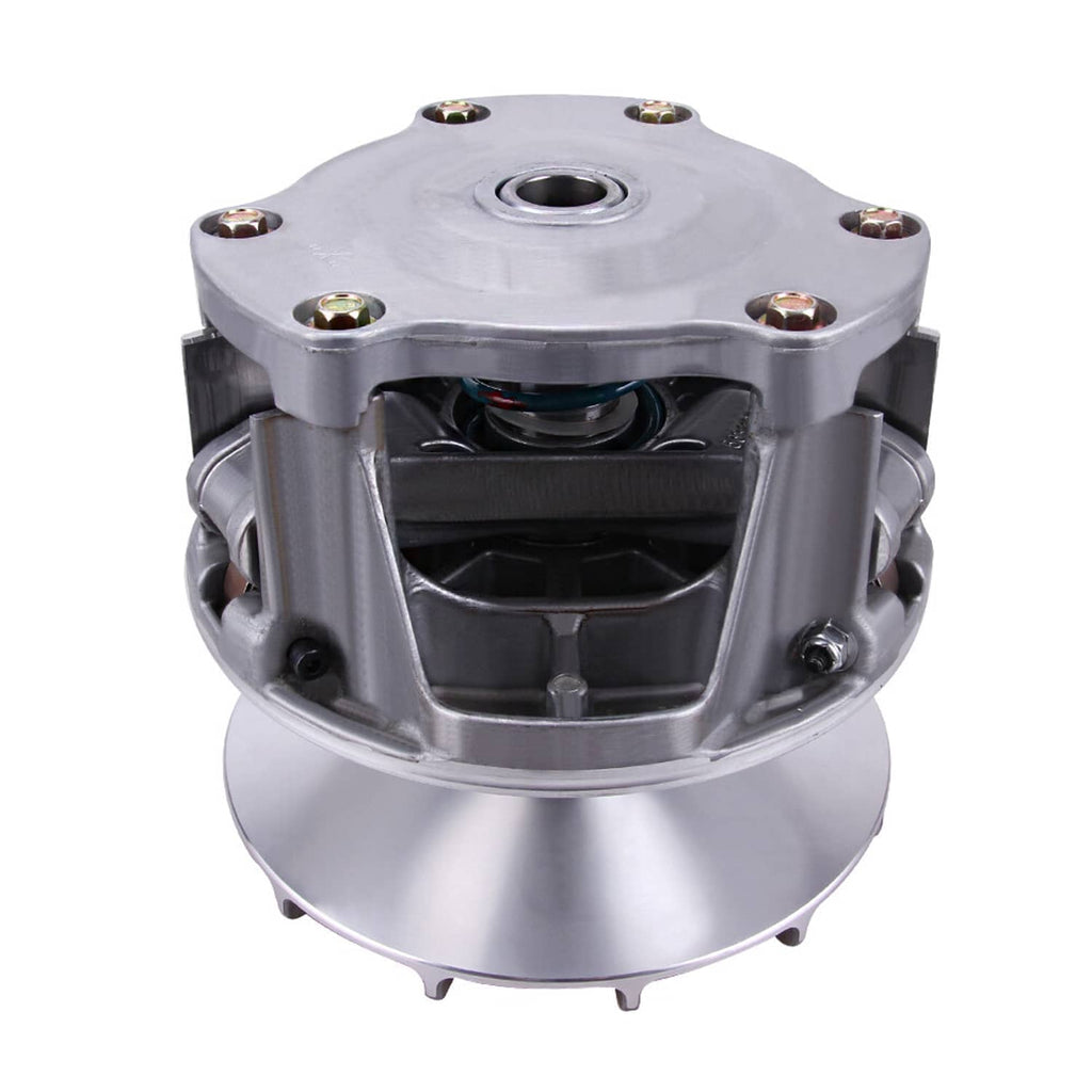 Drive clutch assembly close-up with silver top plate and black internal parts